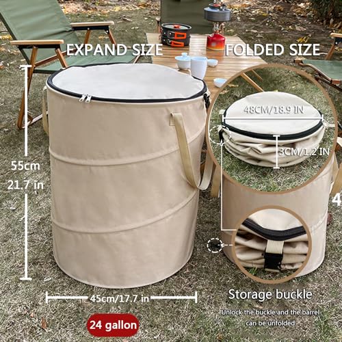 Pop up Camping Trash can with lid (beige coffee)
