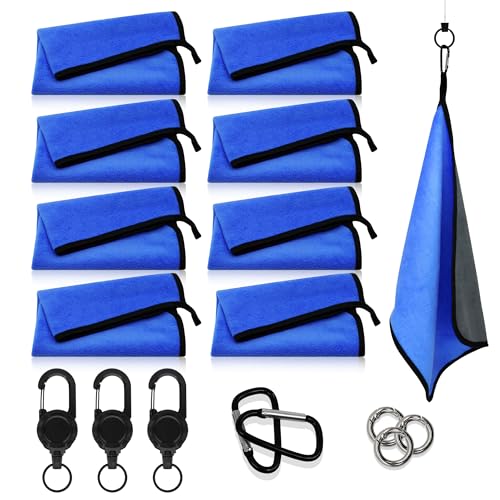 3 Pack Mixed Color Fishing Towels with Clip & Zinger Retractor