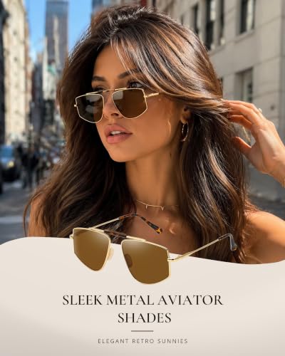 Tangle Free Polarized Aviator Sunglasses for Women (A03- Gold/Brown)