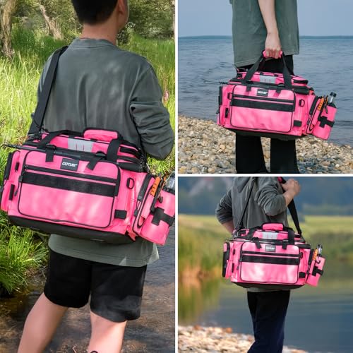 Fishing Tackle Bag with 4PCS 3700 & 2PCS 3600 Tackle Boxes (C3:Pink with (4)3700&(2)3600 Tackle Boxes / Large)