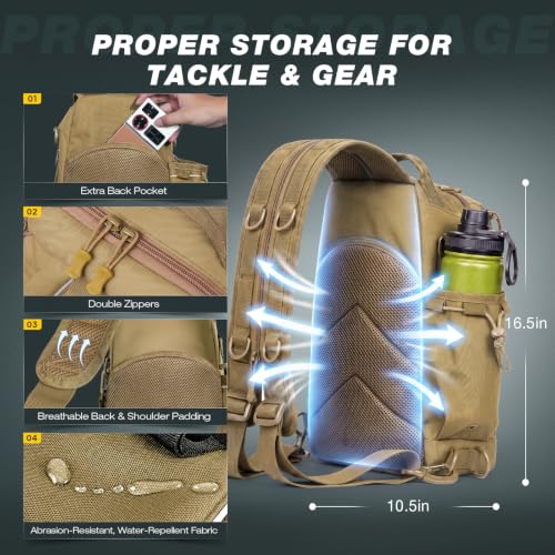 Fishing Backpack with 3600 Tackle Box Fishing Gear Set Tackle Bag (Khaki Set)