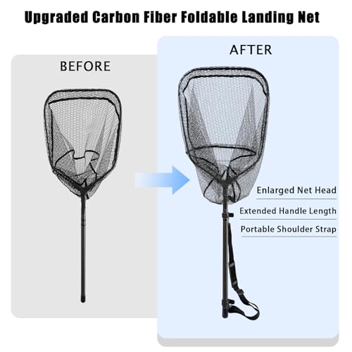 101.5in Large Fishing Net with Handle Carbon Fiber Coated Rubber Telescoping Minnow Long Landing Pond Net Collapsible Kayak Folding Fish Net