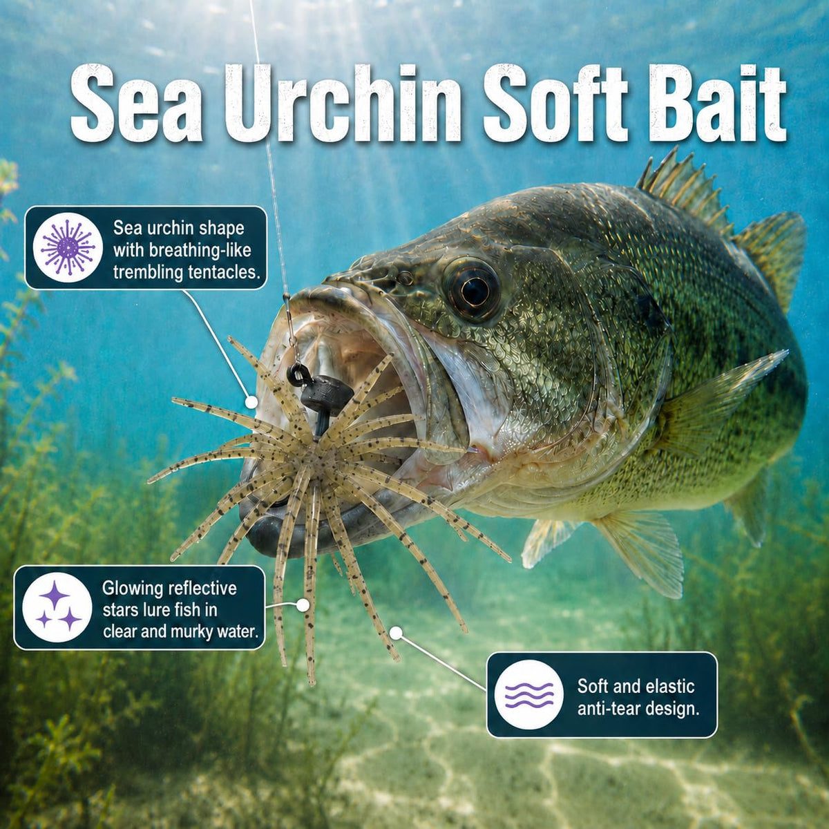 4PCS Urchin Baits for Bass Fishing (Tan / 4PCS-4.3in-Large)