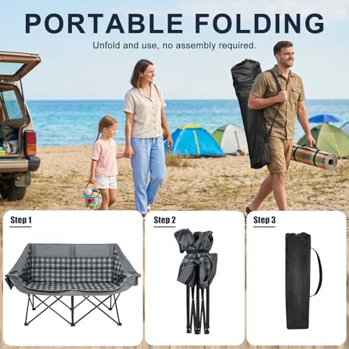 Double Camping Chair 2 Person Loveseat (Loveseat Plaid)
