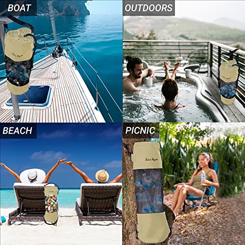 Boat Trash Can Reinforced Straps and 4 Carabiner Clips; 11x27” Extra Large Mesh Boat Trash Bag; Camper