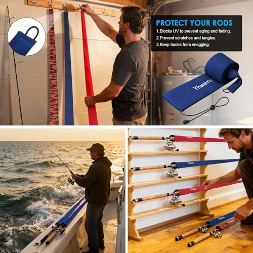 Neoprene Fishing Rod Sleeve Rod Socks for Fishing Poles Sleeve Rod Cover Rod Protector for Casting Spinning Trolling Fishing Rod Storage Durable (60" / Dark Blue 2PCS)