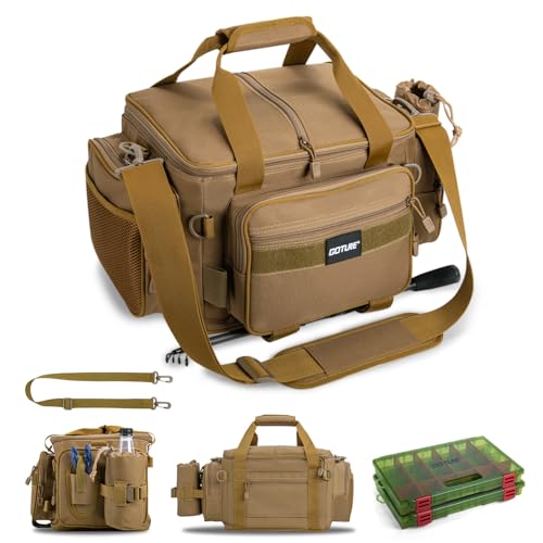 Fishing Tackle Bag with 2PCS 3700 Tackle Boxes (B1:Khaki with 2 3700 Tackle Boxes / Medium)