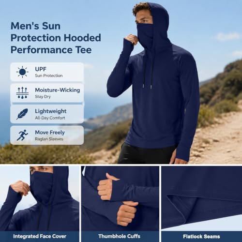 3 Pack Mens Fishing Shirt Sun Protection Hoodie with Face Mask