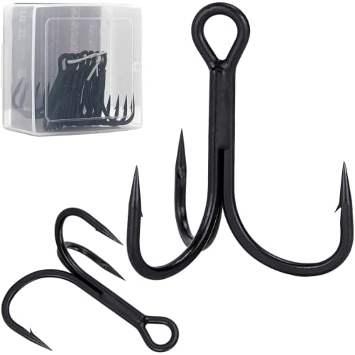 Heavy Duty Treble Hooks 5X Strong Saltwater Lure Fishing Hooks (Black / 2/0-16Pcs)