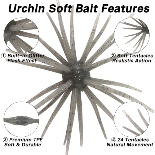 Urchin Bait for Bass Fishing (Smoke Silver Flake - 4.1" - 9PCS)