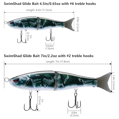 SwimShad Glide Baits Jointed Swimbait Bass Pike Salmon Trout Muskie Fishing Lure (Black Camo / 7in/2.2oz)