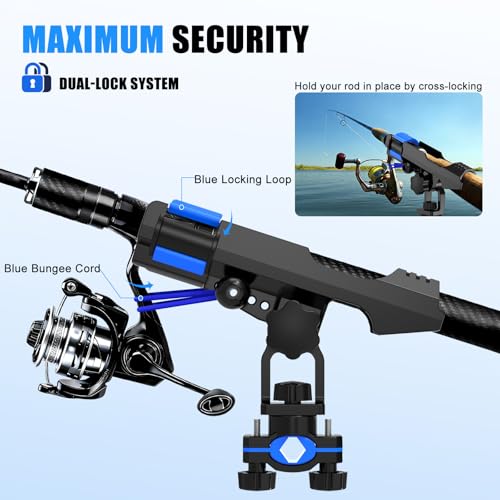 Clamp On Fishing Rod Holder for Boat Adjustable Rail Mount Pole Rack (Black)