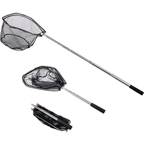 Fishing Landing Net with Telescoping Pole (D: Strong Stainless Handle, 48" Full)