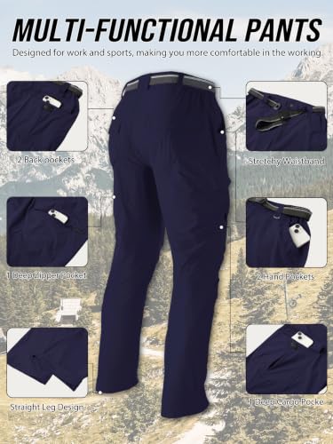 Men's Hiking Cargo Work Pants Lightweight Quick Dry Water Resistant 6 Pockets Fishing Camping Outdoor Stretch Pants Navy (X-Large / Navy)