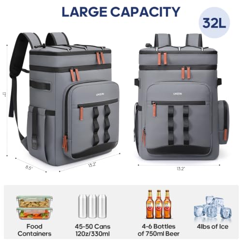 Backpack Cooler Insulated Leakproof 50Cans Lunch Ice Chest Bag Double Deck (Gray)