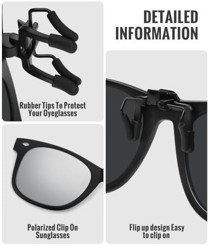 Polarized Clip On Sunglasses for Men Women (3pack-balck+blue Mirrored+silver Mirrored)