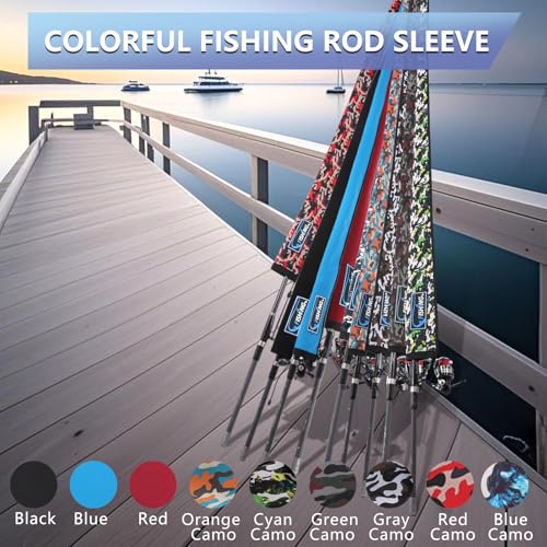 2Pcs Neoprene Fishing Rod Sleeves (Cyan Camo / 65" - 2Pcs)