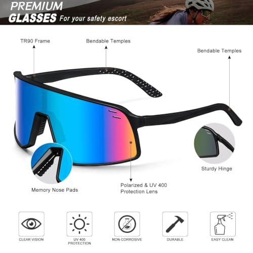 Sunglasses for Men Women (Black &Blue Lens)