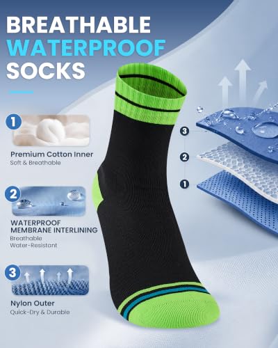 Waterproof Socks for Men (Large / Black/Green)