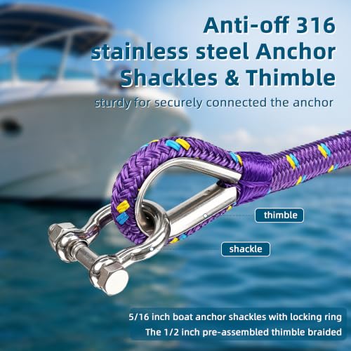 Boat Anchor Chain and Rope Kit (1/2 Inch 100 FT Rope with 1/4Inch 6FT Chain)