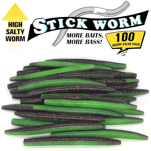 Wacky Worms Soft Plastic for Bass Fishing Lures (6-Watermelon & Lemon / 4")