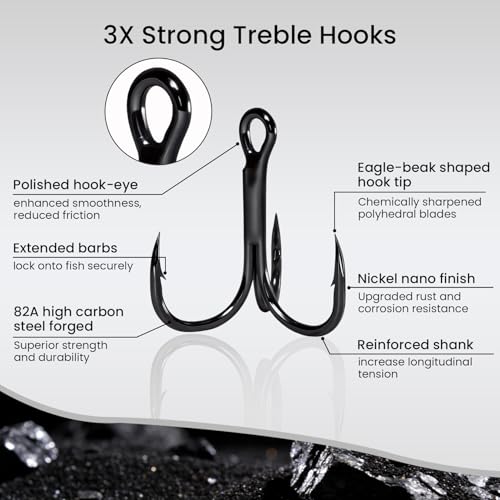 32 Pack #6 3X Strong Fishing Treble Hook (#6 - 32 Pack)