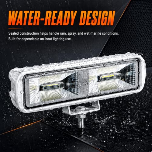 2PCS Led Boat Lights 6inch LED Spreader Lights 48W 120°Flood Light IP67 Waterproof Deck Dock Marine Led Lights Bar for Boat Dock Decking Truck Night Fishing 12 (48W White Housing)