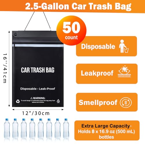 50 Count Disposable Car Trash Bags (50 Count(Black))