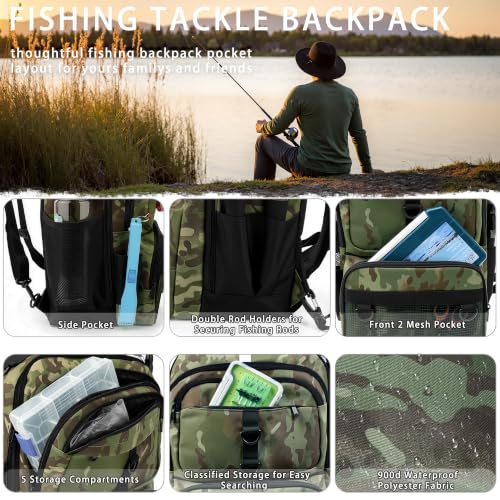 Fishing Backpack with Tackle Boxes and Rod Holder