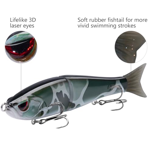 SwimShad Glide Baits Jointed Swimbait Bass Pike Salmon Trout Muskie Fishing Lure (Black Color Block Camo / 4.5in/0.65oz)