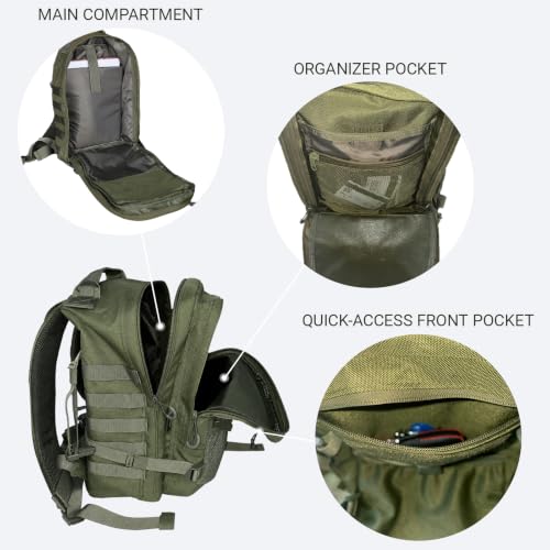Military Tactical Backpack for Men 25L Molle Hiking Daypack (Green)