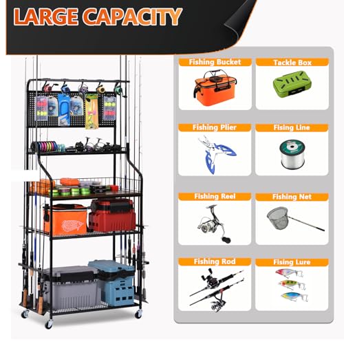 Heavy Duty Fishing Rod Holder (15 Rods & Upgraded Pegboard)