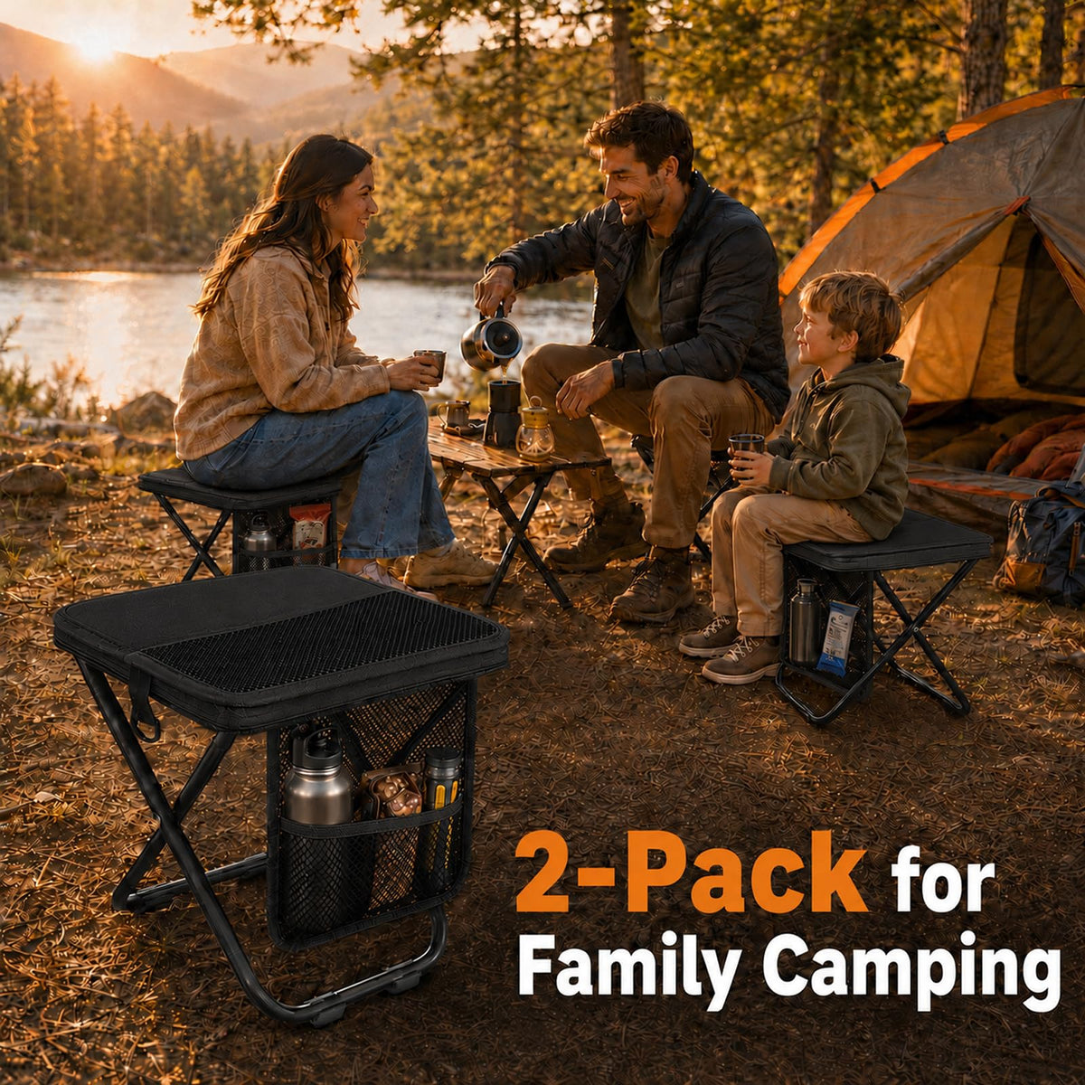 2 Pack Foldable Backpack Stool (Black)