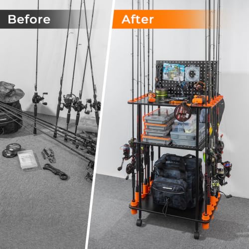 Gear Trolley V12 Mobile Fishing Rod Holder for 12 Rods or Combos (B:Pro Model (12 Rods))