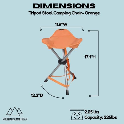 Tripod Stool Camping Chair featuring a lightweight and portable design made from RipStop fabric (Orange)