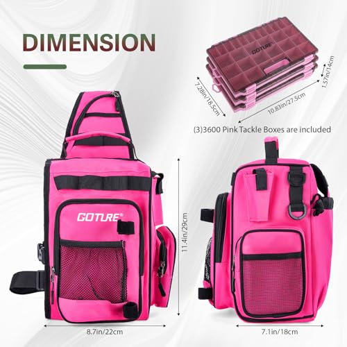 OpenSide Tactical Sling Tackle Bag with Pink Fishing Rod and 3 Tackle Trays (Pink Pole - Sling Bag with 3600 Trays / 8FT/2.4M)