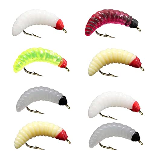 24Pcs Fly Fishing Flies Trout Lures Fishing Tackle Fly Fishing Flies with Boxed Trout Bass Artificial Fish Bait (24Pcs-Soft Maggot Worm)