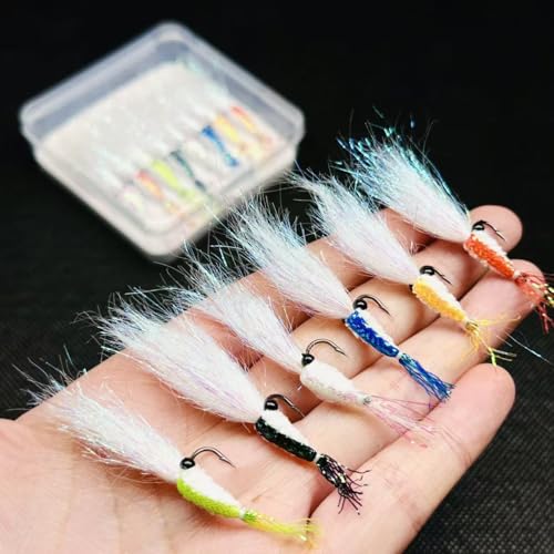 8Pc Bionics Crystal Flash Silk Shrimp Artificial Lures Fly Fishing Flies Saltwater Freshwater Bait Fishing for Bass Trout Salmon Hook Size #6 (Mixed Colors)