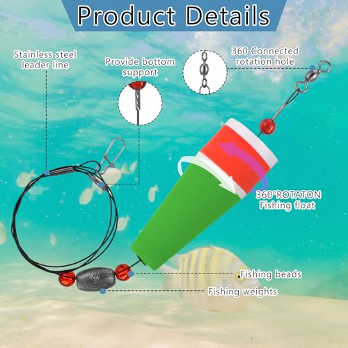 8 Pcs Popping Corks Floats for Saltwater Fishing Bobbers Popping Cork Weighted Floats with 4 Size Fishing Tackle Cork Float Rig Rattle Tackle for Saltwater Redfish