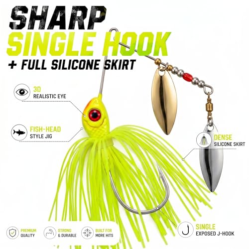 Fishing Spinner Lures (multi color 4pk(2 yellow, white, blue))