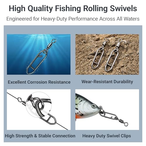 Stainless Steel Fishing Swivels Lure Tackle Clips Snap Swivels Strength Barrel Saltwater Swivel Fishing Rolling Black Nickel