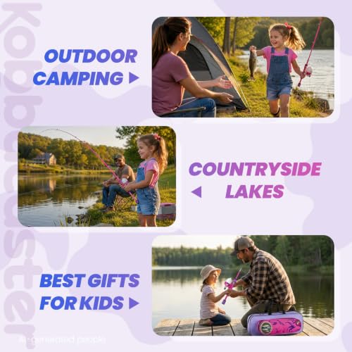 Kids Fishing Pole (Blue & Pink / 3.94-ft Set + Chair + Hat)