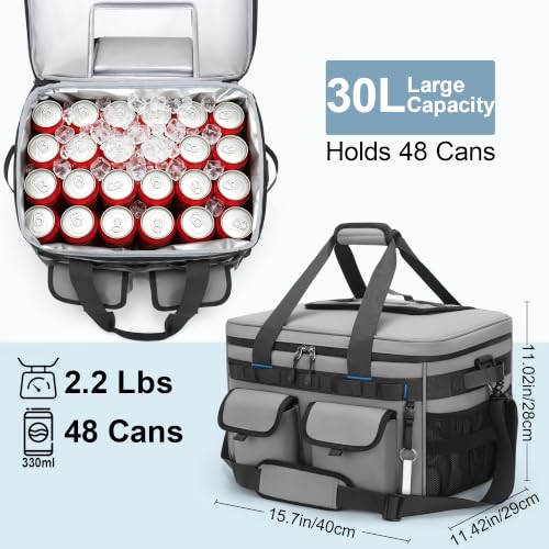 48 Can Insulated Soft Sided Collapsible Cooler Bag Ice Chest (Gray / 30L)