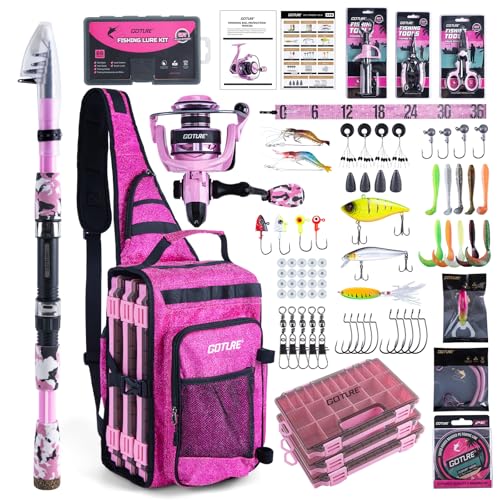 Pink Fishing Rod and Reel Combo (Pink Pole - Sparkling Sling Bag with 3600 Trays / 6FT/1.8M)