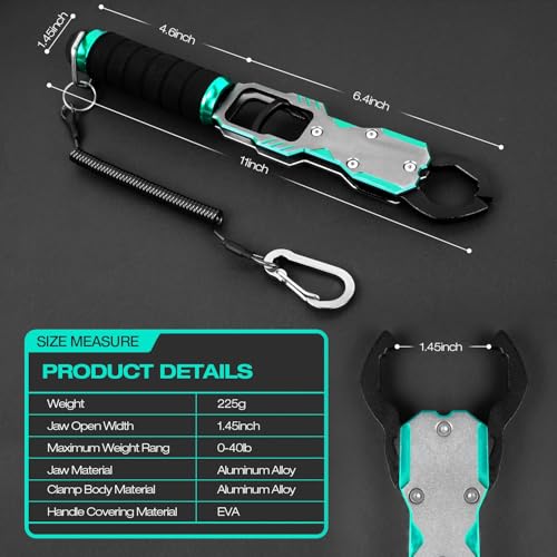 Fish Lip Gripper with Scale 40lb Aluminum Alloy Fishing Grabber (Green)