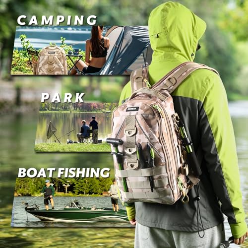 Fishing Backpack with Tackle Boxes (Khaki Camouflage Fishing Backpack Set)