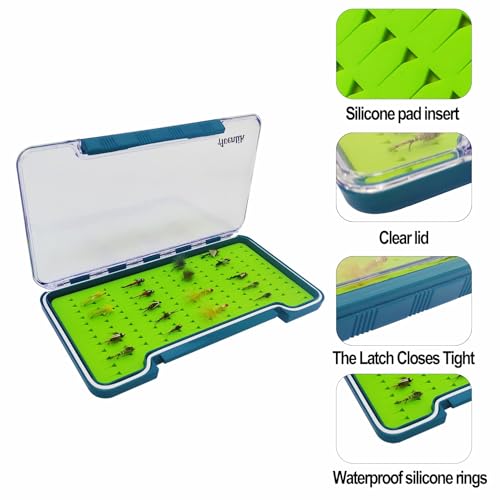Clear Waterproof Fly Fishing Box Super Slim Silicone Fly Hook Storage Case Pocket Size Tackle Box Light Weight (2xBlue-7.36"X4.02"X0.63")