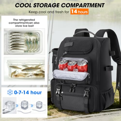 Fishing Backpack 40L Tackle Backpack with Rod Holders & Cooler