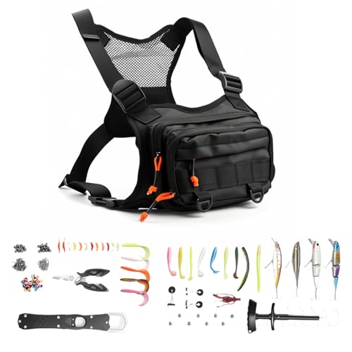 All in One Fishing Chest Pack Tackle Bag with Tackle Box