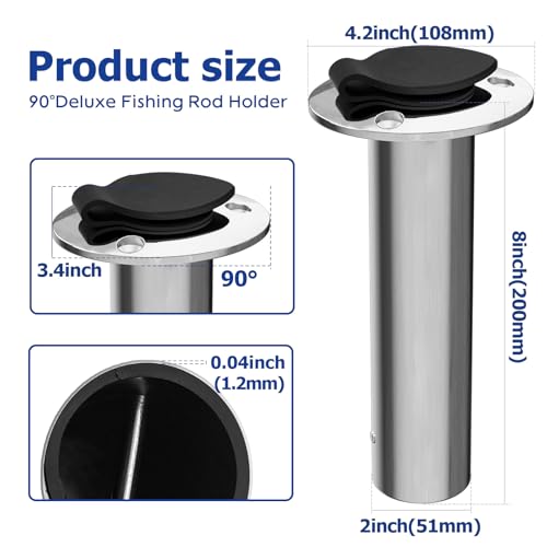 90 Degree Fishing Rod Holder 2 Pack (Stainless Steel - 90 Degree with Cap)